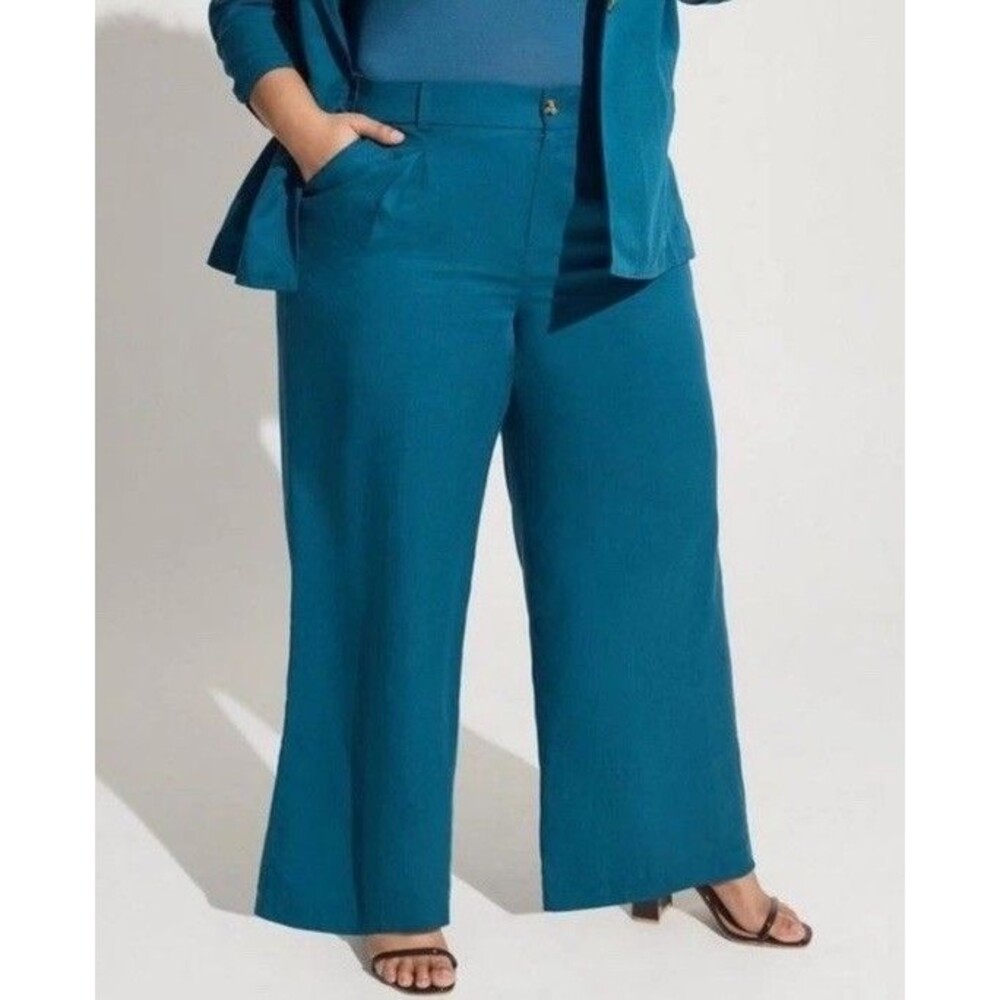 Torrid Studio Linen Blazer and Linen High Rise Pant Suit Set Blue Teal Sz 5X-20R - Picture 8 of 16